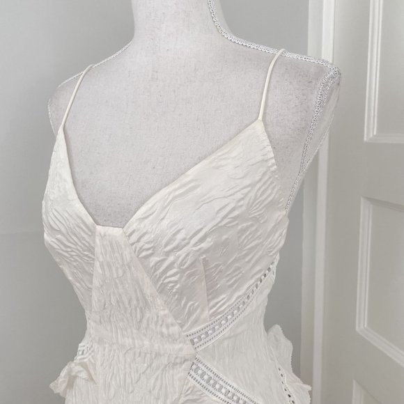 NWT Self-Portrait White Jacquard Midi Ruffle Lattice Dress Bridal US Size 0 - Picture 3 of 10